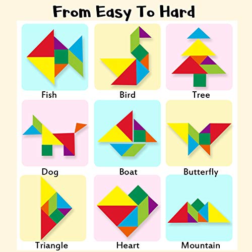 Beestech Wooden Tangram Puzzle Book, Travel Games for Kids in Car, Plane or Take Out for Restaurant, Educational Learning Puzzles Toys, On The Go Toys for Kids, Boys, Girls 3,4,5,6,7,8 Years Old
