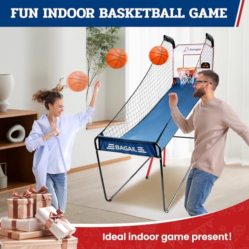 BAGAIL Basketball Arcade Game, Electronic Basketball Shooting Game, Arcade Sounds, Foldable Frame, 3 Balls, Inflation Pump, Ideal Indoor Sport Games - Single Shot - style: Single Shot