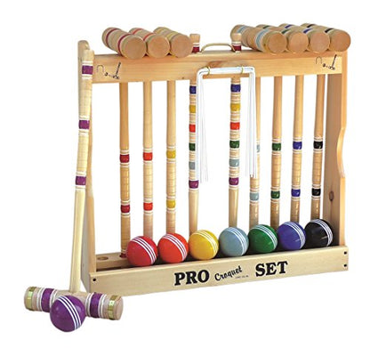 8 Player Croquet Set Amish-Made in Wood Rack with 32" Handles - size: 32" Handles