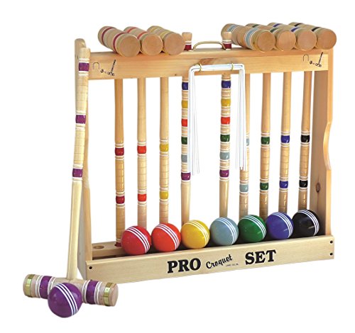 8 Player Croquet Set Amish-Made in Wood Rack with 32" Handles - size: 32" Handles