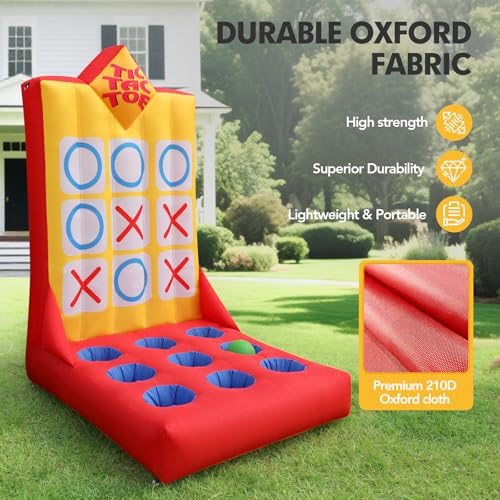 Inflatable Ball Toss Carnival Game with Built-in Blower, Portable Tic-Tac-Toe Toss Game for Backyard Party, School Carnival & Family Fun Event - style: Tic-Tac-Toe