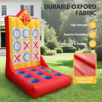 Inflatable Ball Toss Carnival Game with Built-in Blower, Portable Tic-Tac-Toe Toss Game for Backyard Party, School Carnival & Family Fun Event - style: Tic-Tac-Toe
