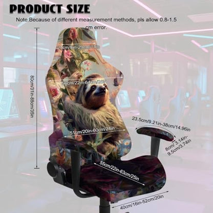 Sloth Print Gaming Chair Covers with Armrest Covers Dust-Proof Soft Stretchy Gamer Chair Cover Universal Fit Office Desk & Racing Computer Chairs - color: Brown - Sloth