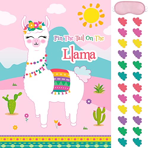 WERNNSAI Pin The Tail on The Llama Party Games - Llama Theme Birthday Supplies for Kids Girls 21" x 28" Poster 24 Pcs Tails Alpaca Party Decorations - style: Llama