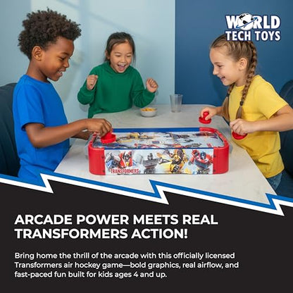 World Tech Toys Transformers Air Hockey Table for Kids - Wooden Tabletop Game with Puck, Pushers & Air Flow System - Hasbro Licensed - Kids 4+