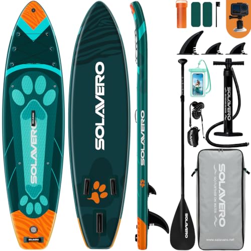SOLAVERO 10'6" Inflatable Paddle Board for Adults, Stand Up Paddle Board with Premium SUP Accessories,Anti-Slip EVA Deck for Youth & Adults of All Skill Levels - color: Pet Paradise