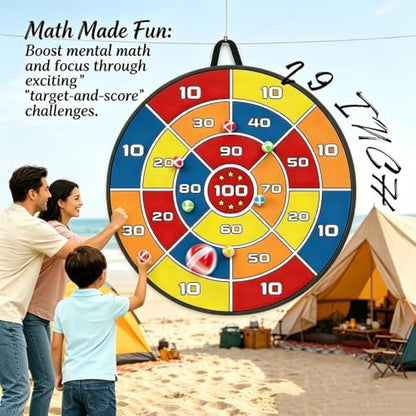 Outdoor Games Upgraded Set: Large Dart Boards with 12 Sticky Darts, 29" Tic Tac Toe with 12 Balls, Double Fun for Kids Family Summer Backyard Pool Beach Party Games