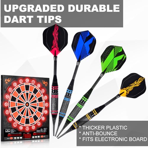 Darts Plastic Tip, Professional Soft Dart Tip Set, 12Pcs 18Gram with 120 Extra Tips, 6 One-Piece Dart Wings, Flight Protector, Tool Wrench, Storage Case, Plastic Darts for Electronic Dart Board