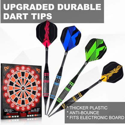 Darts Plastic Tip, Professional Soft Dart Tip Set, 12Pcs 18Gram with 120 Extra Tips, 6 One-Piece Dart Wings, Flight Protector, Tool Wrench, Storage Case, Plastic Darts for Electronic Dart Board