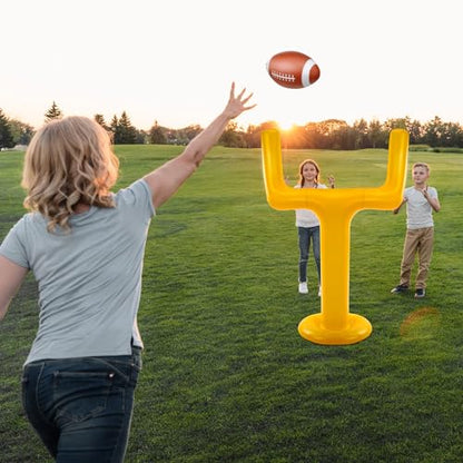 Meooeck 10 Pcs Football Party Supplies Kit,2 Inflatable 70.8'' Jumbo Football Goal Post and 8 Blow Up Footballs for Tailgate Outdoor Celebrations & Themed Day Party Game