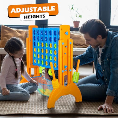 Ayeboovi Jumbo 4-in-A-Row Game, Adjustable Height 4-to-Score Family Strategy Board Game with Mesh Pocket, Oversized Backyard Outdoor Game for Kids & Adults