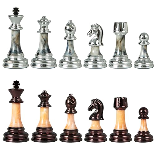 Vamslove Heavy Weighted Acrylic Chess Pieces Only with Leather Base-3.5'' King with Storage Slots-Extra 2 Queens-34 Staunton Tournament Chessmen for Chess Set or Replacement of Missing Pieces
