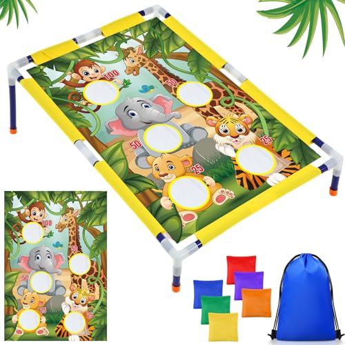 Gemscream Bean Bag Toss Games with 6 Bean Bags Portable PVC Framed Corn Hole Game Set for Beach Summer Spring Safari Theme Outdoor Game Party