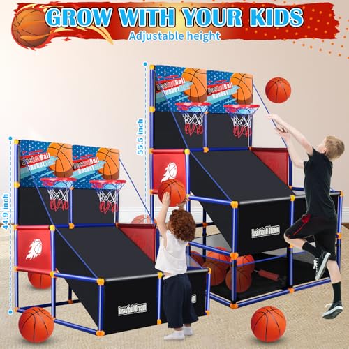 Arcade Basketball Game Set for Kids, Boy Toys Basketball Hoop with 4-5 Balls for 3-12 Years Old, Adjustable Height w/Pump & Storage Net for Kids Indoor Outdoor Sports Play, Christmas Birthday Gifts