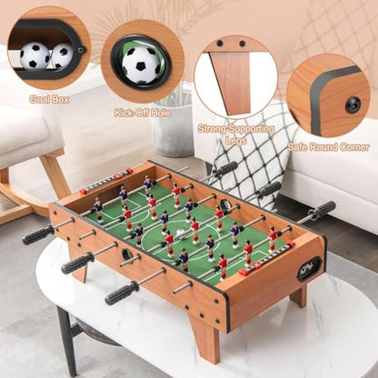 GLACER 27’’ Foosball Table, Wooden Tabletop Soccer Games w/ 2 Footballs & 18 Soccer Keepers, Mini Football Game Set for Adults & Kids, Game Room, Recreational Room, Party, Family Night, Bar Play