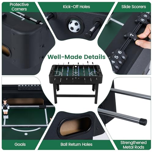 Goplus Foosball Table, 47" Competition Full Size Soccer Game Table with 22 Players, 2 Balls, Home Arcade Football Table Set for Adults, Family Nights, Game Rooms, Parties - color: Black