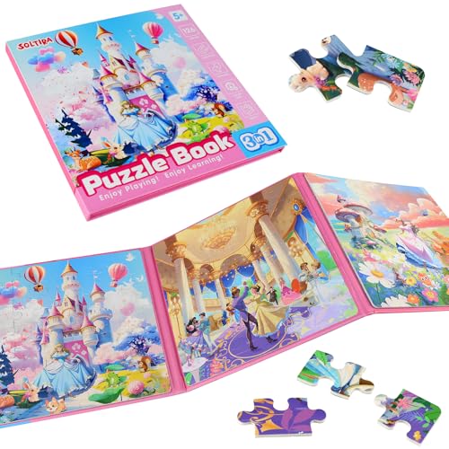 Princess Magnetic Puzzles for Girls 4-6 3 * 42 PCS Unicorn Mermaid Princess Themes Puzzle Magnetic Puzzles for Girls 5-6 Travel Puzzles or Airplane/Car/Road Trip Gift Toys for Girl 6-8 Years Old - color: Pink Princess-3*42pcs