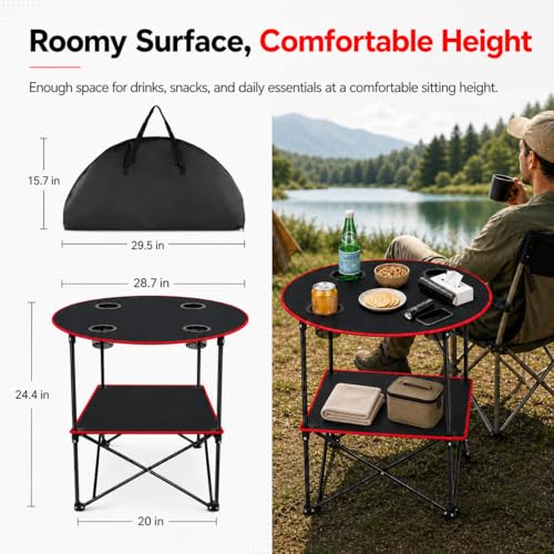 Portable Camping Table Folding Picnic Tables Lightweight Folding Table Waterproof Canvas Beach Table for Outside with 4 Cup Holders & Carry Bags for Camping, Beach, Campfires and Tailgating