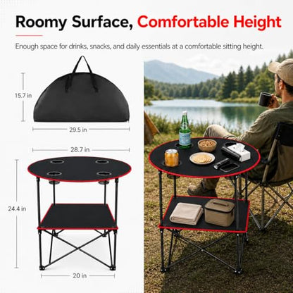 Portable Camping Table Folding Picnic Tables Lightweight Folding Table Waterproof Canvas Beach Table for Outside with 4 Cup Holders & Carry Bags for Camping, Beach, Campfires and Tailgating