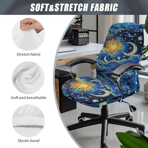 Moon Design Office Chair Covers, Removable Anti-Dust Spandex Computer Office Chair Cover Stretch Soft Fit Universal Desk Rotating Chair Slipcovers for Dogs Cats Pets - color: Moon Design 3, size: Small