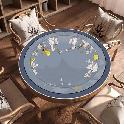 Round Mahjong Mat Silent and Noise Reduction Mahjong Tablecloth with Rubber Backing Large Play Mat for Poker, Card, Board, Tile Games(Light Blue,85cm/33.46in) - color: Light Blue, size: 85cm/33.46in