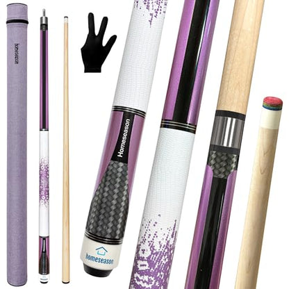 HomeSeason 58in 2-Piece Pool Cue, 18/19/20/21oz Professional Maple Billiards Stick 3D Printed Lizard Grip with Case, 12.5mm Tip Stainless Steel Quick Screw - color: 18oz(Purple)