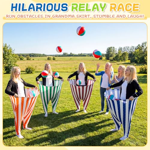 Ceenna 8 Sets Granny Pants Outdoor Game, Hilarious Inflatable Ball Relay Set Giant Pant Toss Set with Granny Giant Stretchy Pants, Balls and Pump, Team Relay Family Reunion Party Field Game Kit