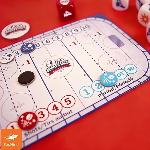 FoxMind-Games: Sports Dice-Hockey-Board-Game, Shoot The Puck & Beat The Goaltender to Score, Easy to Learn & Fun to Play, 2 or 4 Players, Ages 7+ - style: Hockey