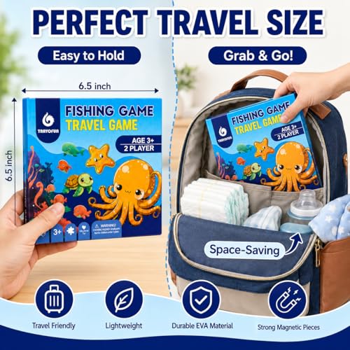 TRAVOFUN Magnetic Fishing Game Book for Kids Ages 3-8, Travel Toys for Toddlers 3-5, Road Trip and Airplane Activities, Quiet Portable Car Ride Toy with 2 Poles and 27 Ocean Fish - color: Fishing Game
