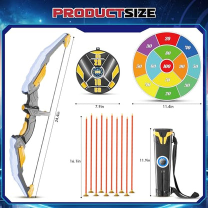 Kids Bow and Arrow Set LED Light Up Archery Set with 10 Suction Cup Arrows, 2 Archery Targets Indoor Outdoor Games for Kids Ages 4-8 8-12 Birthday Gifts Toys for 5 6 7 8 9 10 11 12 Year Old Boys Girls