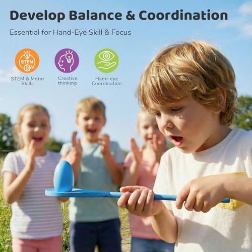LovesTown 24PCS Egg Spoon Race Game Set for Field Day Games Party Favors, Relay Race Wooden Egg Balance Carnival Game for Kids & Family Activity Holiday Hunt Limbo Survivor Outdoor Lawn Games