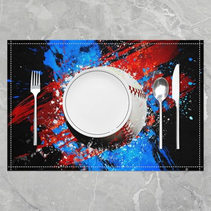 Baseball Placemat Set of 4,Baseball Games Tie Dye Outdoor Indoor Place Mats,Ball Games Sports Washable Durable Table Mats 12x18 Inch - color: Blue Red