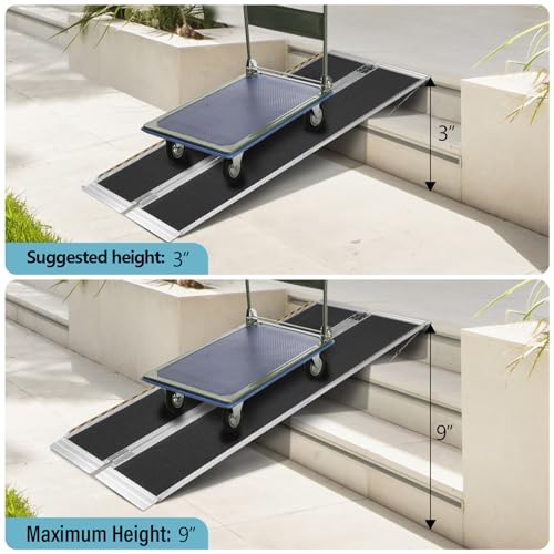 3ft Wheelchair Ramp, 600 lbs Capacity Portable Non-Slip Aluminum Folding Handicap Home Steps Scooter Door Threshold Ramp for 3-9 inch Step, 28in Wide, Black - size: 3FT-bi-fold-black