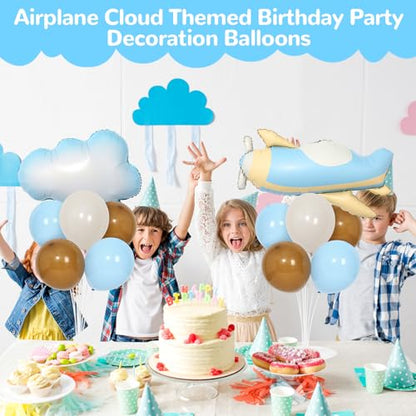 Airplane Baby Shower Birthday Party Decorations Balloons Stand Kit 2 Sets with 2 Airplane Cloud Foil Balloons Baby Boy Shower Balloon Centerpiece for Table for Kid Time Flies 1st Birthday Party Decor - style: Airplane Cloud