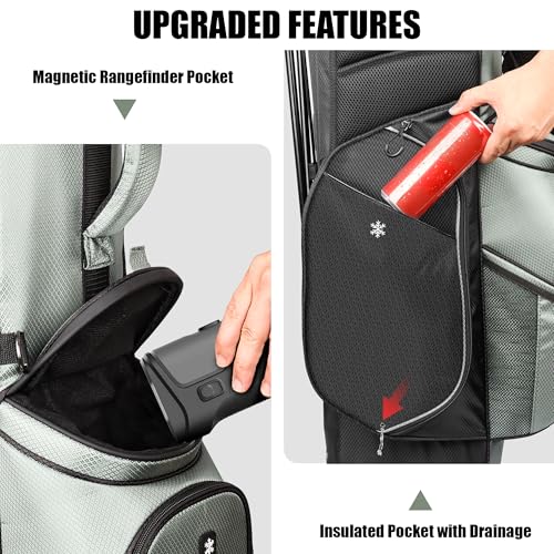 14 Way Full Length Dividers Golf Stand Bag, Lightweight Golf Bag with Stand for Men and Women Golf Club Carry Bag with Dual Strap & Rain Cover - color: Black Green