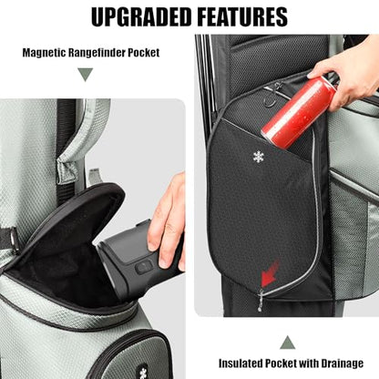 14 Way Full Length Dividers Golf Stand Bag, Lightweight Golf Bag with Stand for Men and Women Golf Club Carry Bag with Dual Strap & Rain Cover - color: Black Green