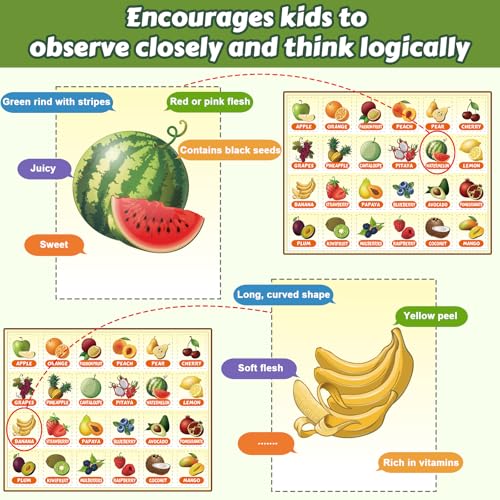 Classic Fruit Guessing Board Game for Kids Ages 3 and Up – Who is It? – Two-Player Logic Deduction Game to Boost Cognitive Skills, Family Fun – Travel Friendly Educational Toy - style: Fruit