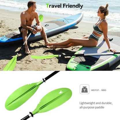 Karltion Kayak Paddle - Adjustable 2 Pieces Aluminum Alloy Shaft with Glass Fiber Blade for Surfing,Oar Fishing Easy Packable Travel - color: Green, size: 86"-1 paddle