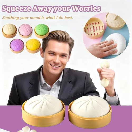 Colorful Dumpling Stress Balls Fidget Toys for Adults & Teens, Mystery Soft Dumpling Squeeze Toy Box, Sensory Stress Relief Squeeze Toys (Yellow) - color: Yellow