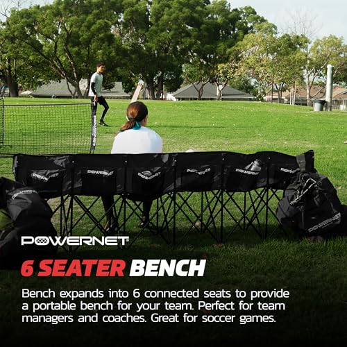 PowerNet Carli Lloyd 6 Seater Team Bench, Backpack Style Carry Bag Included, Ultra Portable, Great for Teams, Soccer Basketball Football Practice and Games - color: Black