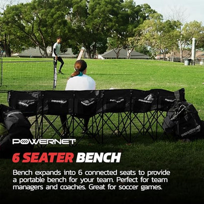 PowerNet Carli Lloyd 6 Seater Team Bench, Backpack Style Carry Bag Included, Ultra Portable, Great for Teams, Soccer Basketball Football Practice and Games - color: Black