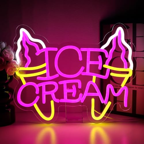 Ice Cream Neon Sign for Wall Decor, Ice Cream Led Signs for Business, USB Dimmable Milk Shakes Neon Lights for Frozen Yogurt Snack Bar Dessert Shop Kitchen Home Pub Restaurant - style: Ice Cream