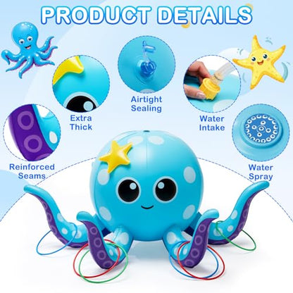Sprinkler for Kids, Inflatable Octopus Water Toys with 6 Rings, Kids Sprinklers for Yard, Summer Outdoor Toys Backyard Water Spray Sprinkler Fun Toy for 3 4 5 6 7 8 Years and Up Boys Girls Gifts
