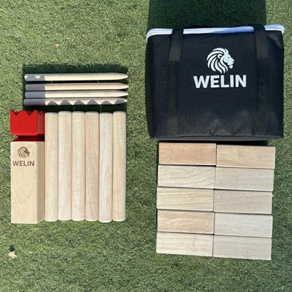 WELIN Kubb Game Set – Professional Size Viking Chess Outdoor Yard Game, Solid Rubber Wood Backyard Tossing Game with Carrying Case for Beach, Party & Family Fun