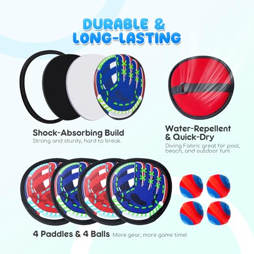 PlayZap Toss and Catch Ball Set Ultra Soft Fabric - Birthday Gift for Toddlers Kids Boys Girls 2-4 5-7 Yrs - Baseball Glove Toy Indoor Outdoor Yard Game & Beach/Pool Toy Set 4 Pack - color: Fabric 4 Pack Blue