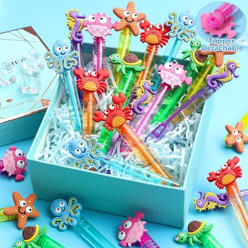 Winrayk Under the Sea Party Favors, 24Pcs Self-designed Mini Bubble Wands for Kids Ocean Animals Bubbles Bulk & Detachable Topper (6 Styles), Birthday Gift Pinata Goodie Bag Stuffer Classroom Prizes - style: Ocean Animal