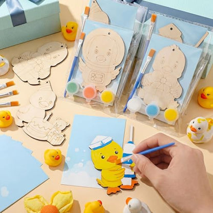 Saypacck 24 Pcs Duck Party Favors Wooden Painting Craft Kits Birthday Party Supplies with Organza Bag for Goodie Bags Fillers Adult Thank You Gifts - style: Duck