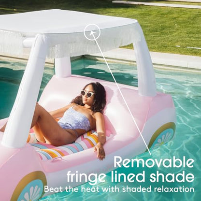 FUNBOY Giant Inflatable Luxury Golf Cart Pool Float, Two Cup Holders, Removable Fringe Shade, Float for Summer Pool Party and Entertainment - color: Barbie Golf Cart
