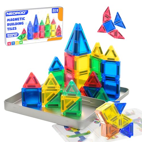 NEOROD Mini Magnetic Tiles Travel Set – Portable STEM Building Blocks for Quiet Play on The Go | Compact Magnet Toys & Road Trip Essentials | Educational Gift for Boys & Girls Ages 3+ - style: mini-26pcs