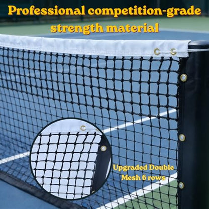 Professional Tennis Net 42ft x 3.5ft – 3.0mm Twisted PE, 4.0cm Official Mesh, UV/Waterproof, 6mm Steel Cable & Top 6-Row Double Layer – Complete Kit for Court, Backyard or Driveway